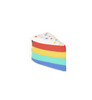 Colorful cake-shaped object with polka dots on a white background