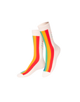 Pair of socks with rainbow stripes on a white background