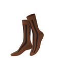 Pair of brown socks with stripes on a white background