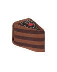 Brown socks folded into the shape of a cake
