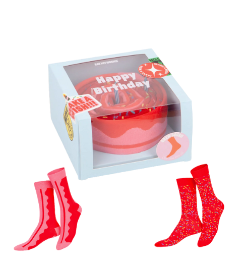 Eat My Socks Happy Birthday Crew Socks in Red &amp; Pink