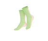 Pair of green polka dot socks on a white background