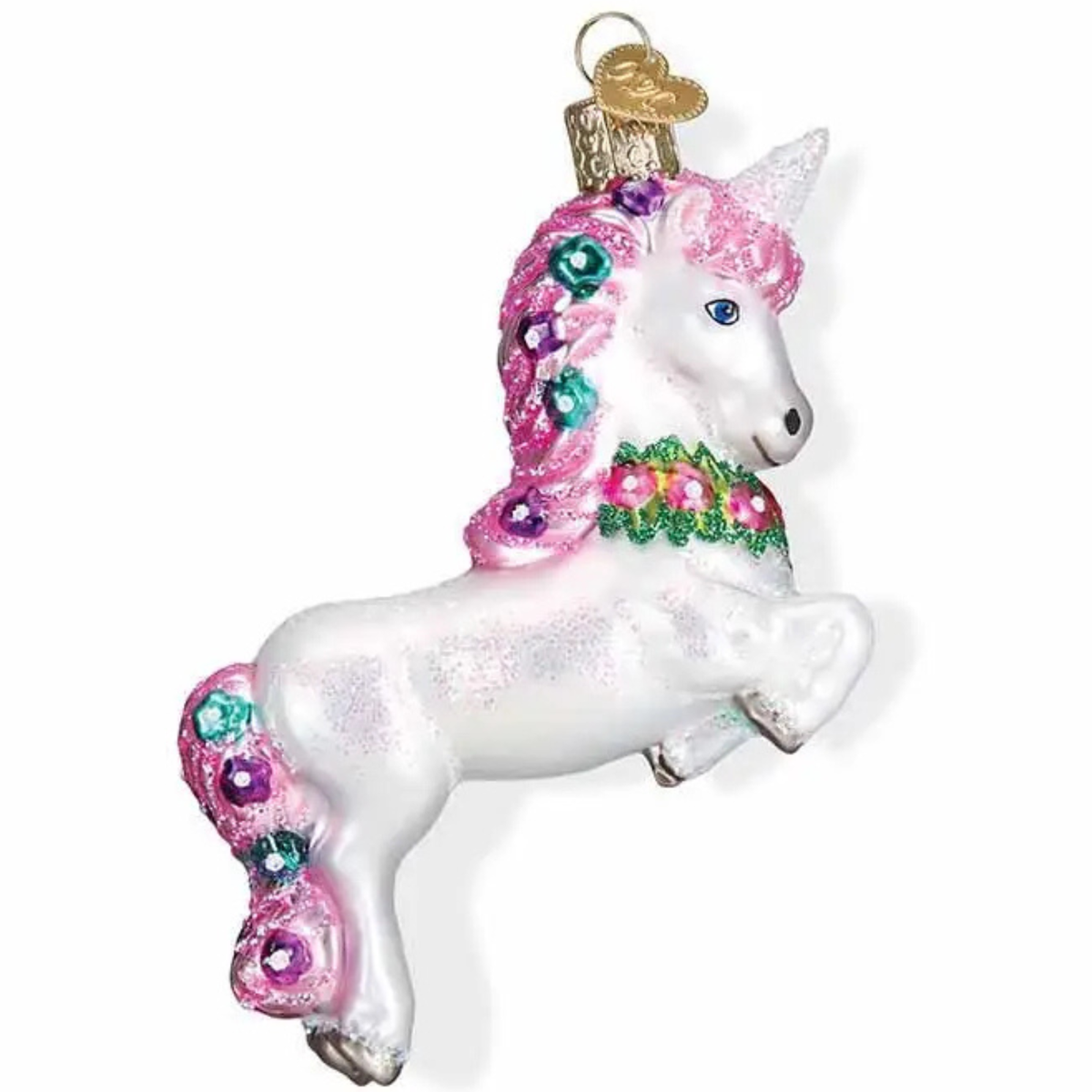 Kelly &amp; Co. Glass Ornament in Prancing Unicorn