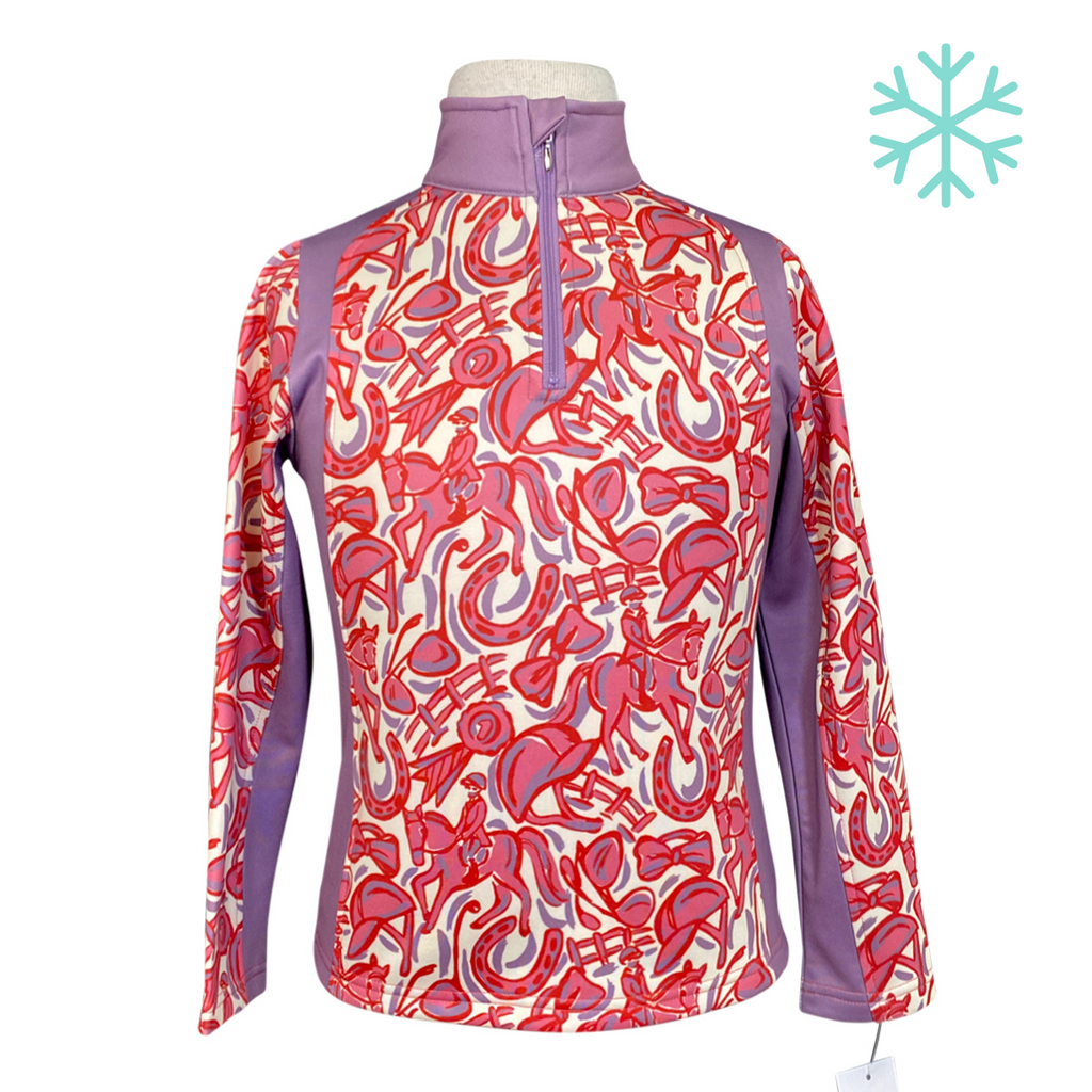 Belle & Bow Equestrian Girls’ Fleece Pullover in Pink Ponies - Children's 6