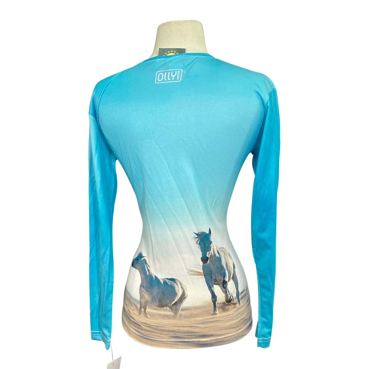 Ollywear Long Sleeve Sun Shirt in Bright Aqua with White Horses Print