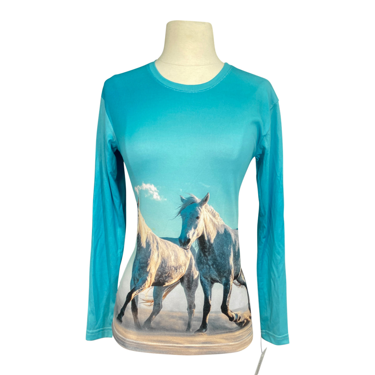 Ollywear Long Sleeve Sun Shirt in Bright Aqua with White Horses Print