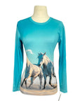 Ollywear Long Sleeve Sun Shirt in Bright Aqua with White Horses Print