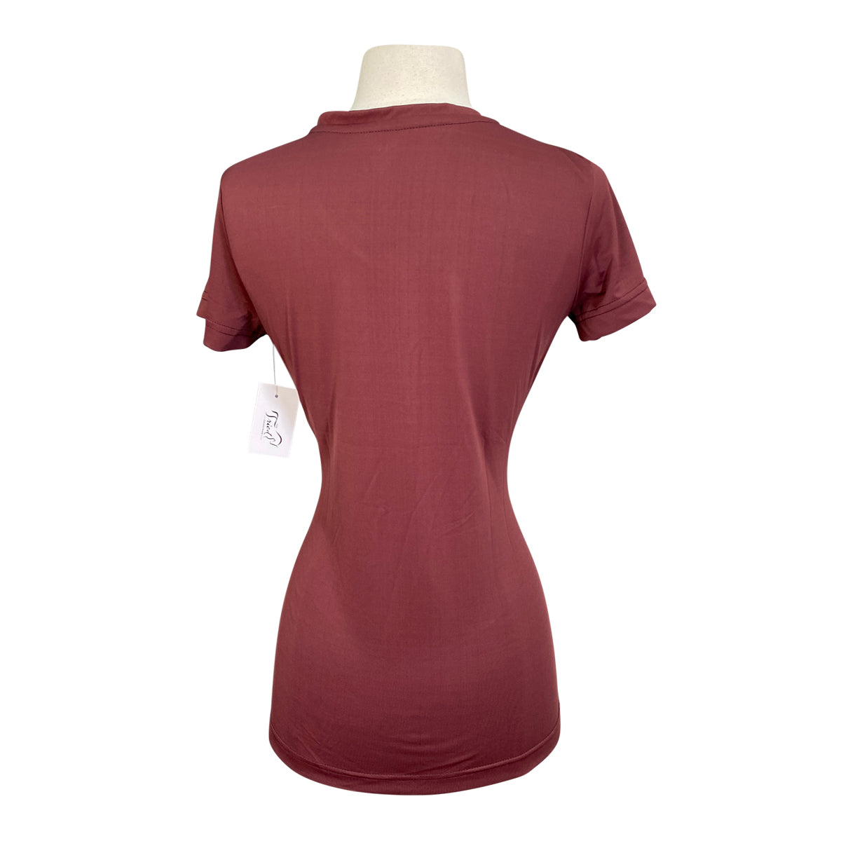 Back of TuffRider 'Taylor' EquiCool Short Sleeve V-Neck Tee in Wine - Women's XS