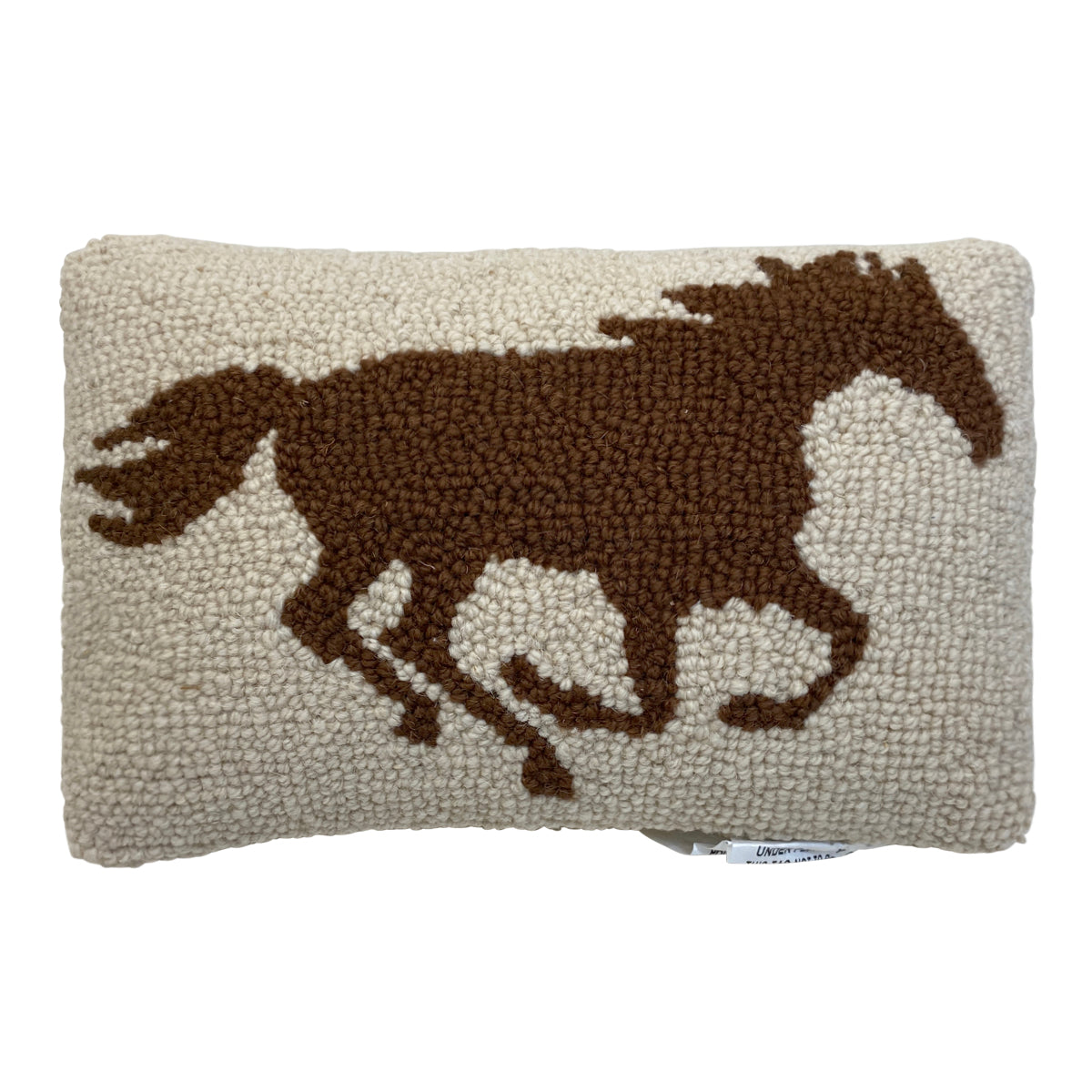 Horse and Hound Hooked Wool Pillow in Tan