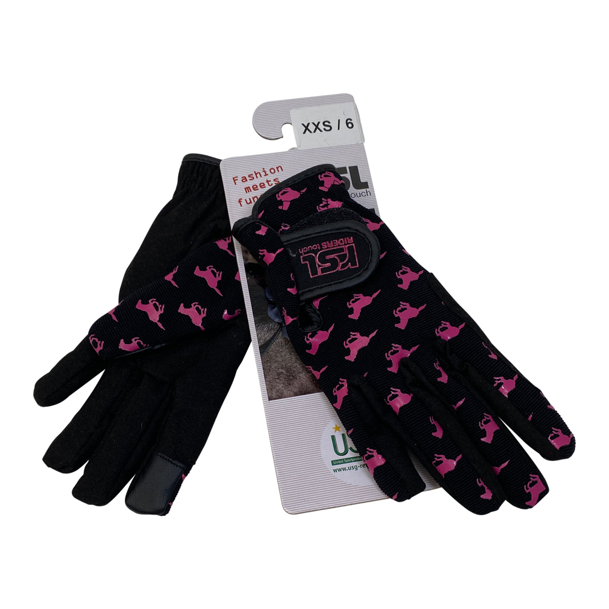 RSL Kids 'Norway' Winter Gloves in Black w/Pink Horses