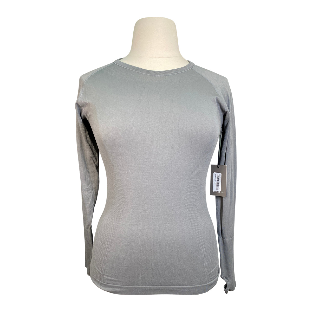 Front of TKEQ 'The Kennedy' Seamless Long Sleeve Shirt in Grey - Women's L/XL
