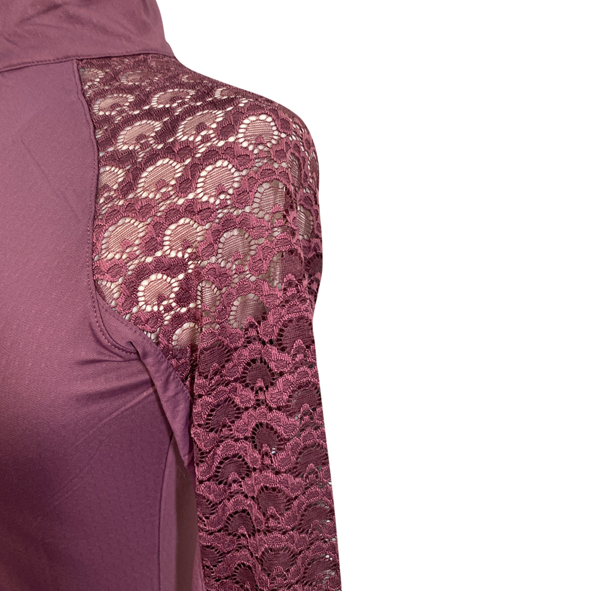 Kastel Long Sleeve Lace Raglan 1/4 Zip Top in Eggplant 