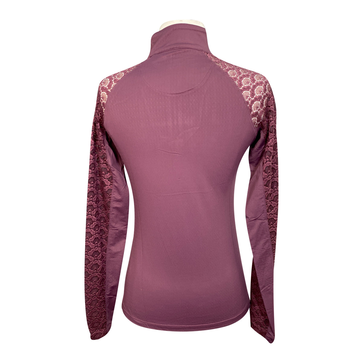 Kastel Long Sleeve Lace Raglan 1/4 Zip Top in Eggplant 
