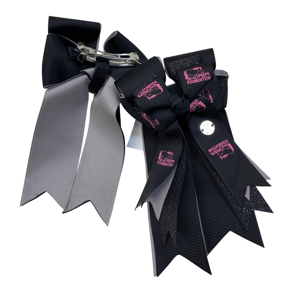 Ponytail Bows Peeps Foundation Show Bows in Black/Sparkle/Gray - Pair