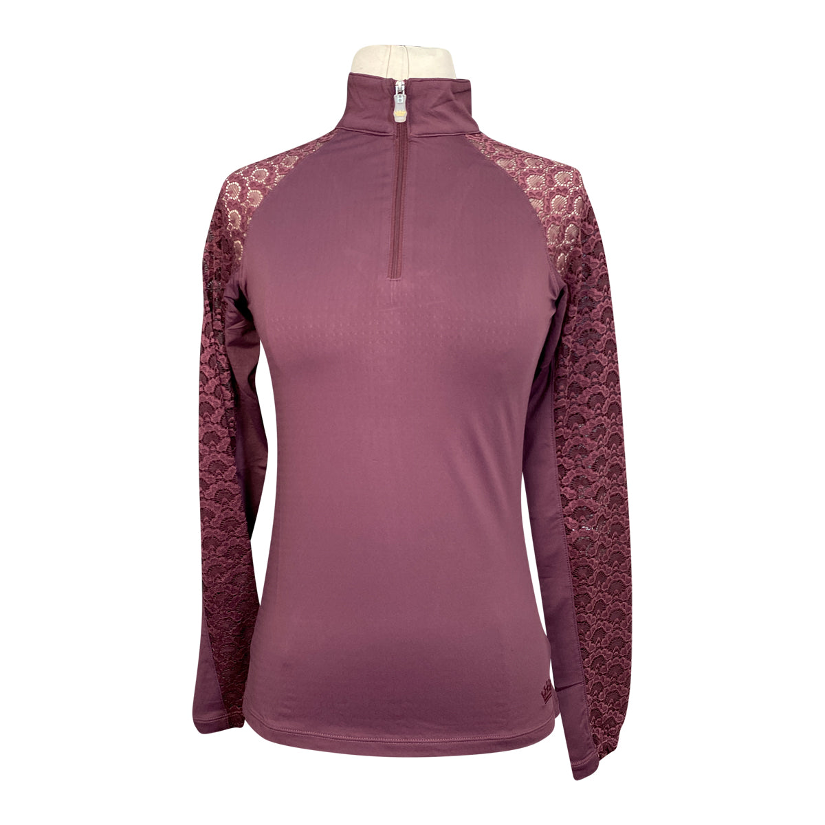 Kastel Long Sleeve Lace Raglan 1/4 Zip Top in Eggplant 