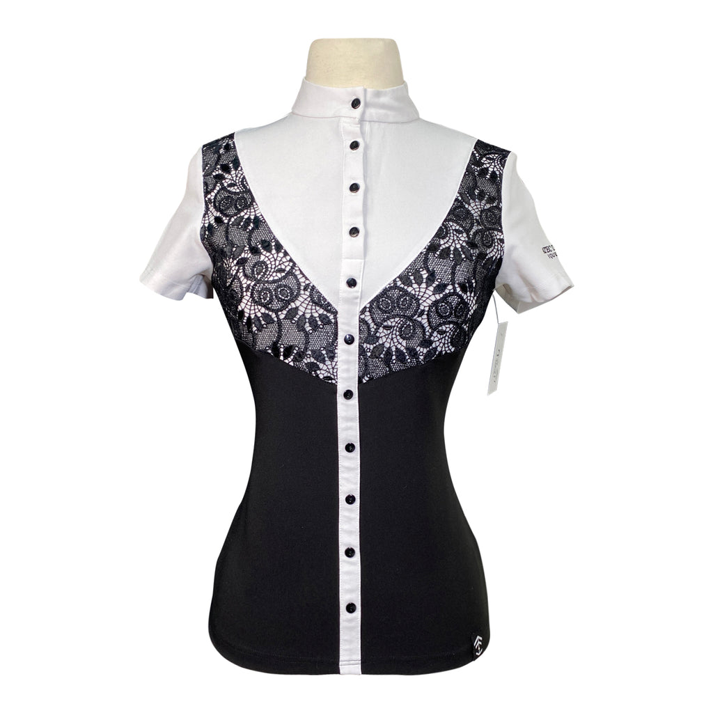 Aztec Diamond Equestrian Show Sleeve Lace Show Shirt in Black/White - Women's Small