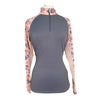 Kastel Long Sleeve 1/4 Zip Raglan Shirt in Jacobean Peach Floral 