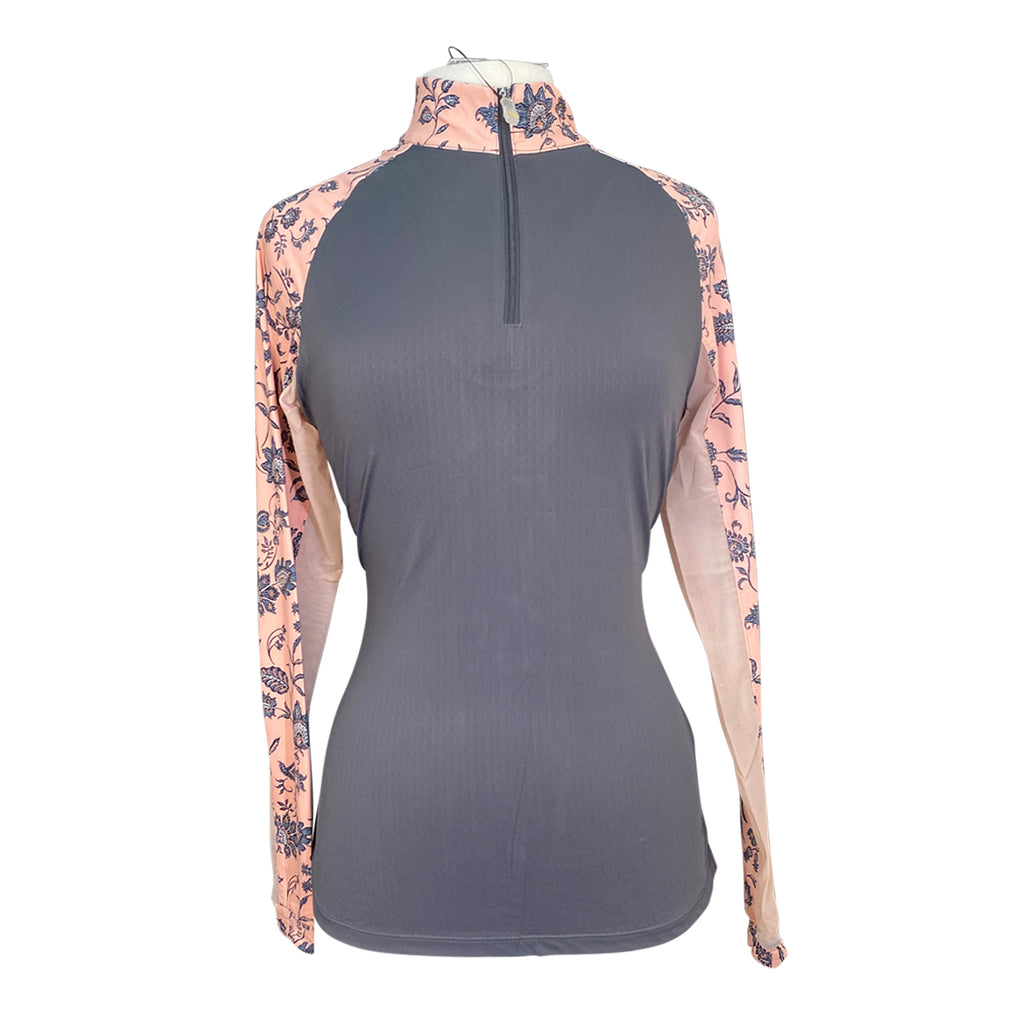 Kastel Long Sleeve 1/4 Zip Raglan Shirt in Jacobean Peach Floral 