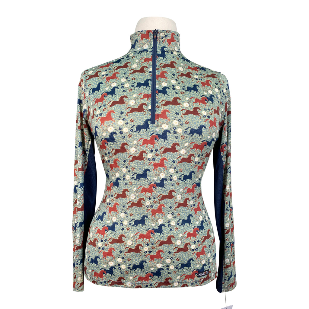 Kerrits 'Ice Fil Lite' Long Sleeve Sun Shirt in Green / Running Horses - Women's XL