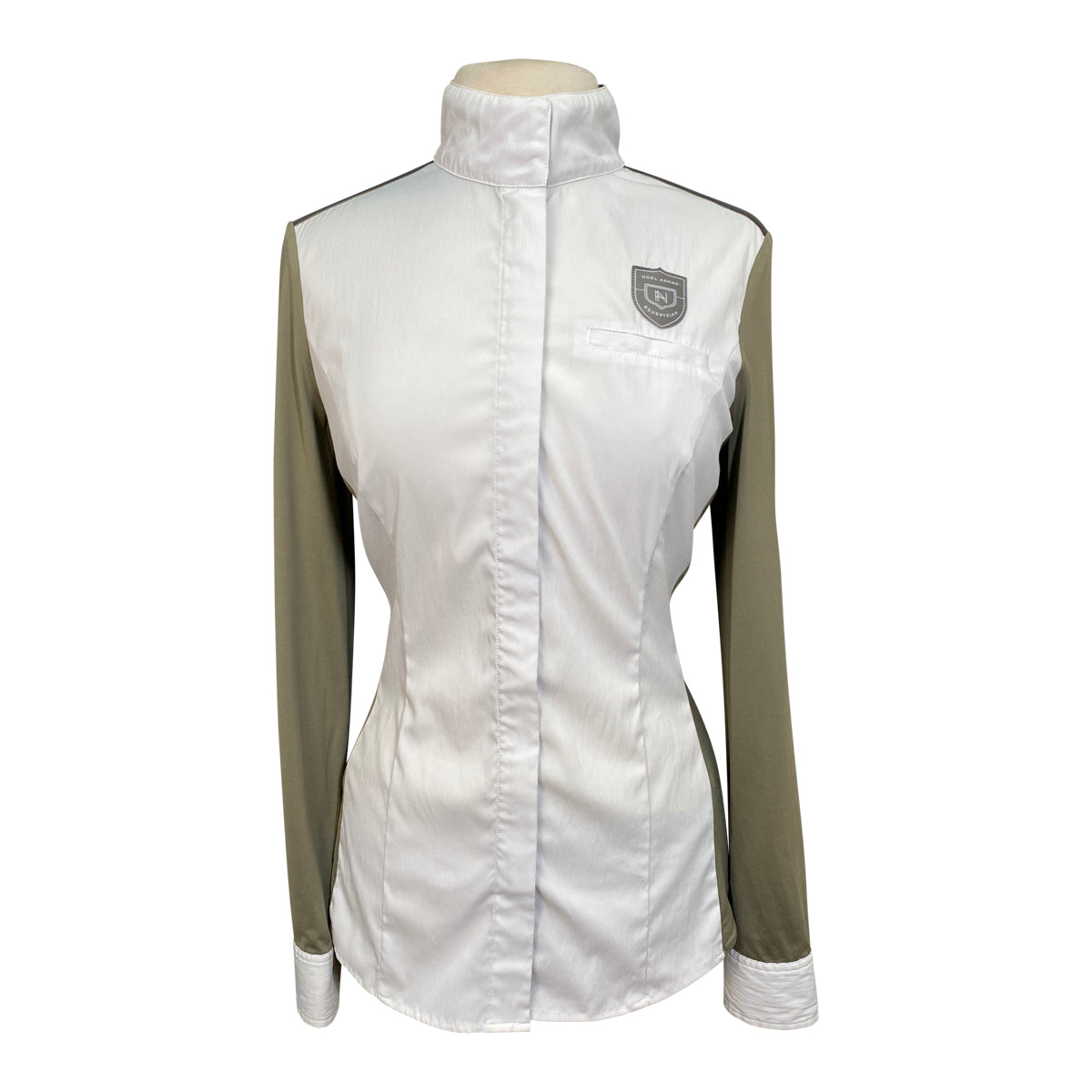 Asmar Equestrian &#39;Costa&#39; Cooling Show Shirt in White/Army Green