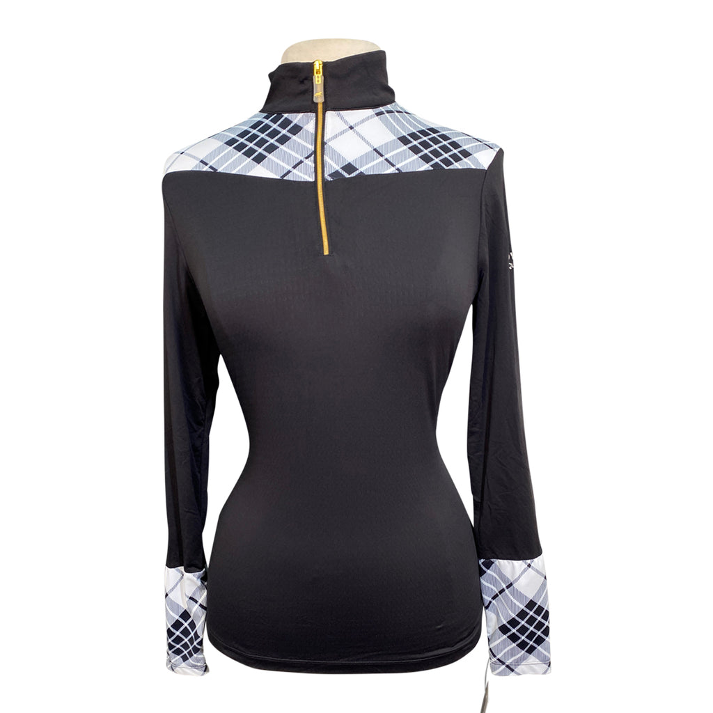 Novella Equestrian 'The Cody' Long Sleeve Shirt in Black/White/Plaid