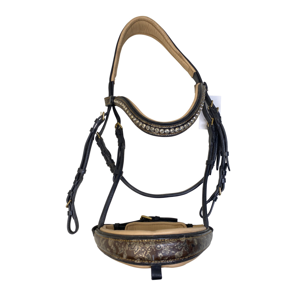 Halter Ego 'Hermes' Rock Crystal Flash Bridle in Brown/Champagne - Full