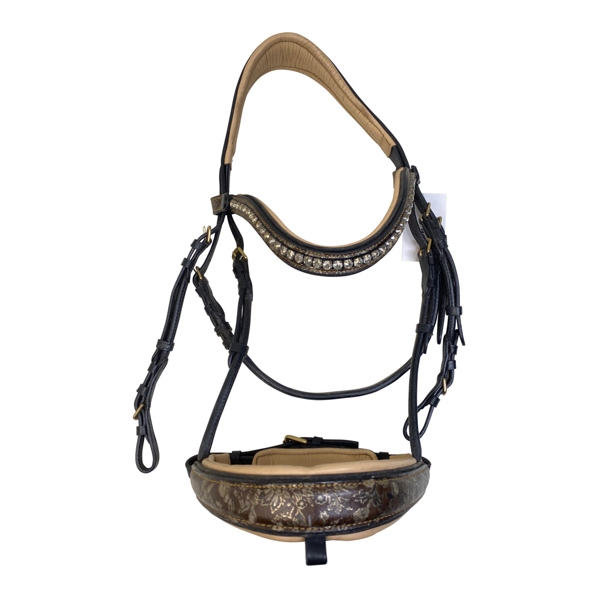 Halter Ego 'Hermes' Rock Crystal Flash Bridle in Brown/Champagne - Full