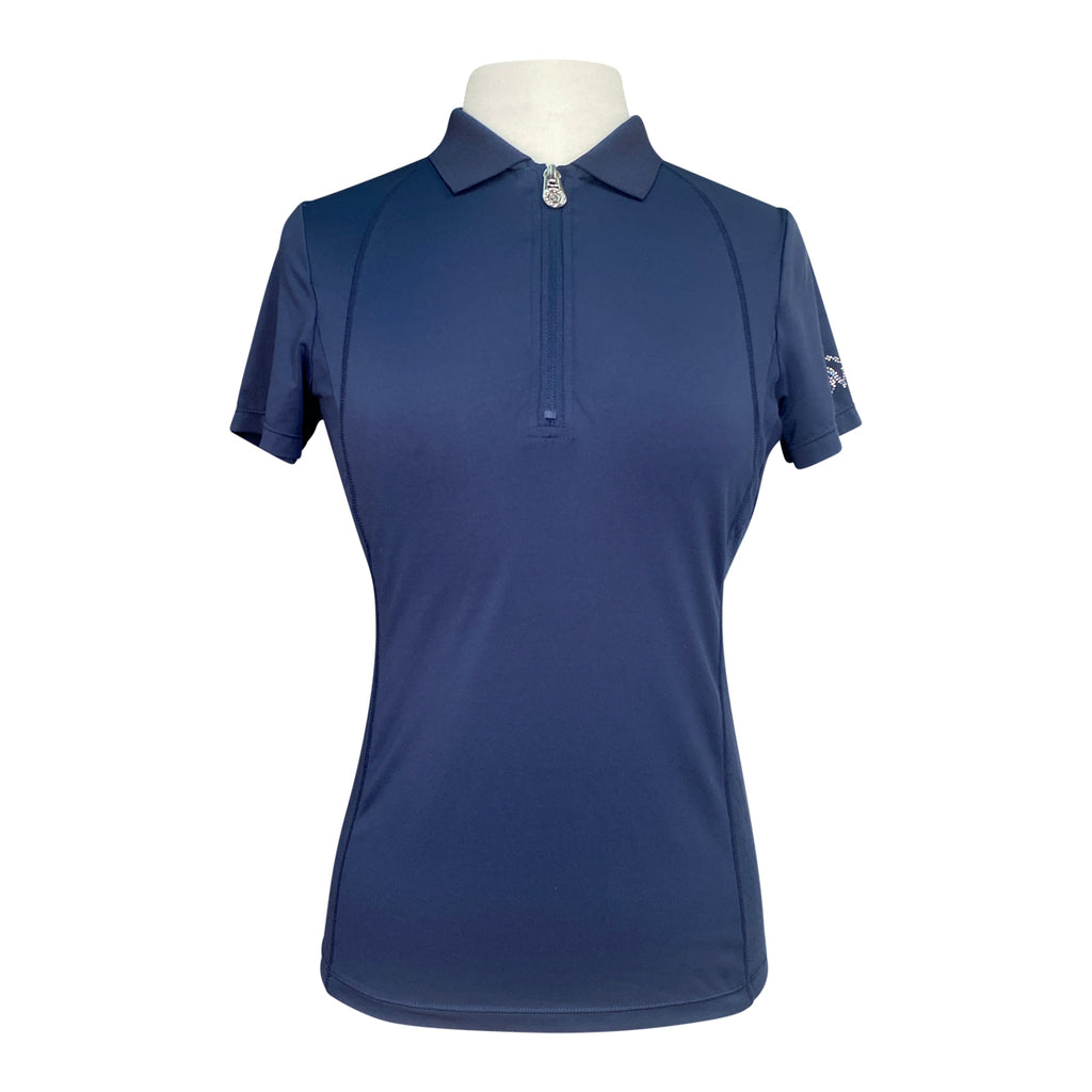 Front of Ovation 'Core' Half Zip Short Sleeve Sun Shirt in Navy - Women's Small