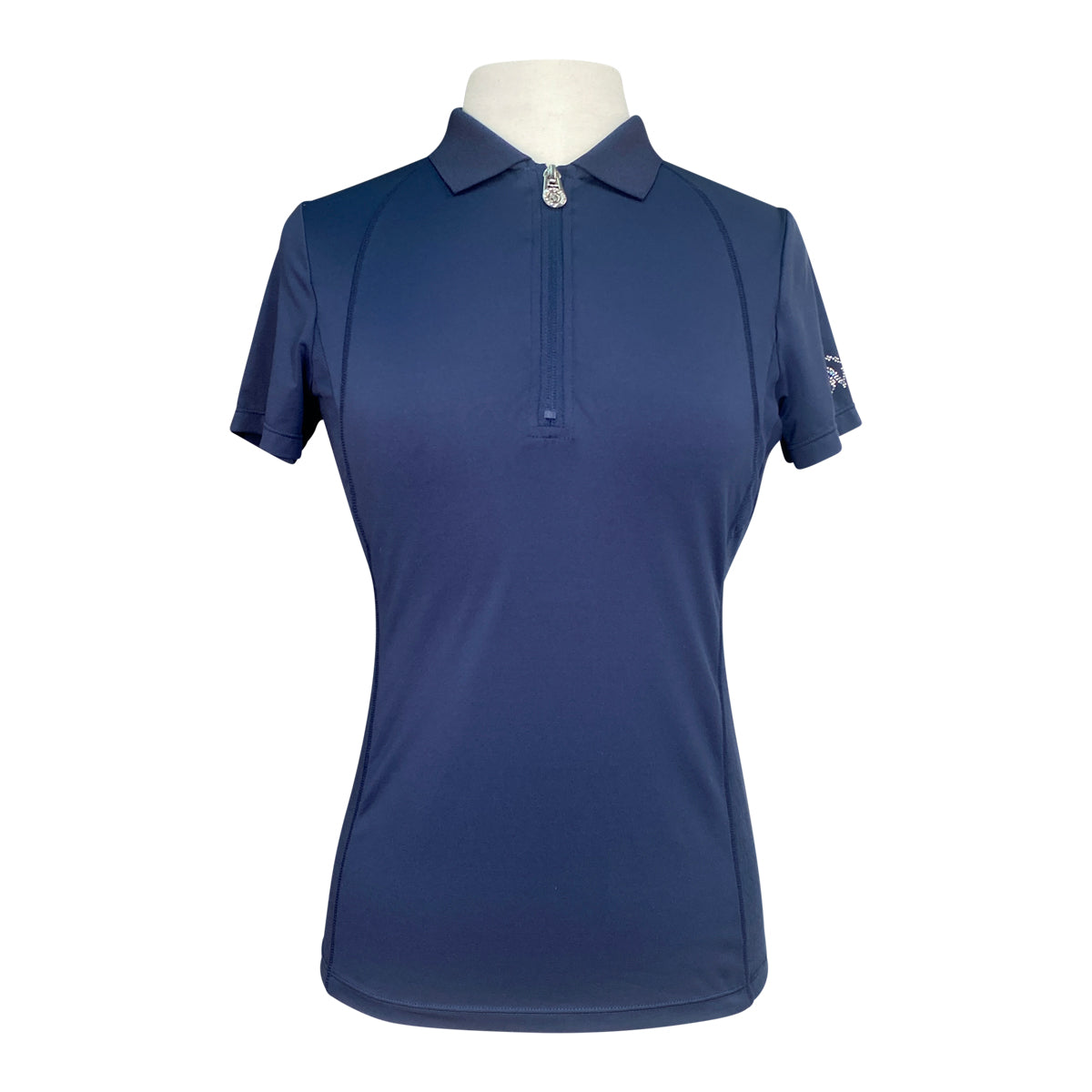 Front of Ovation 'Core' Half Zip Short Sleeve Sun Shirt in Navy - Women's Small