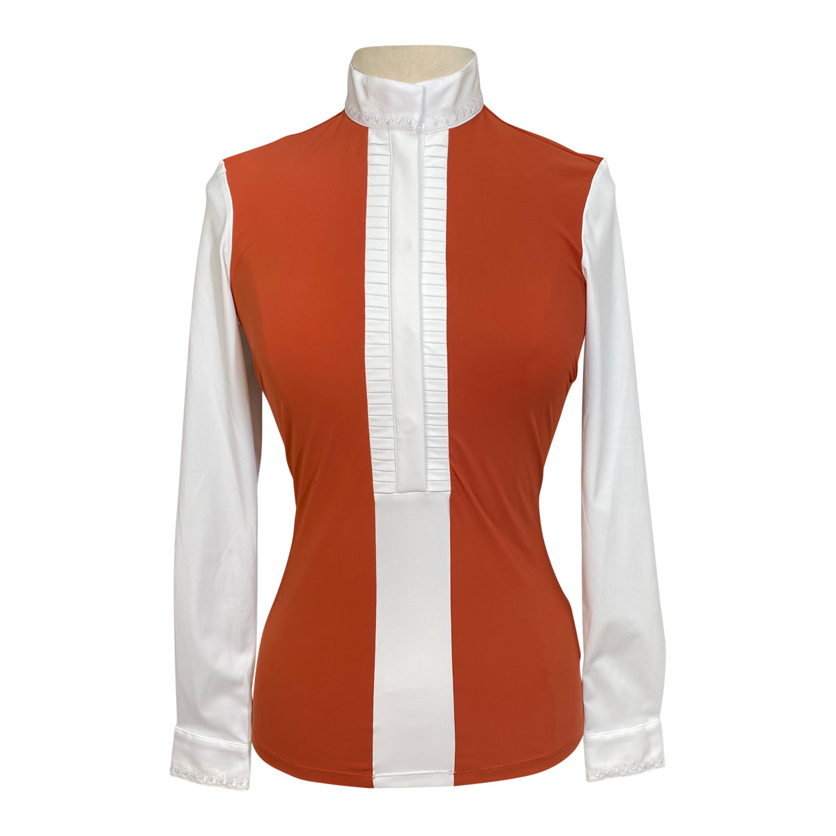 Cavalleria Toscana Competition Shirt Pleated Jersey L/S in Orange/White  - Women&#39;s Small
