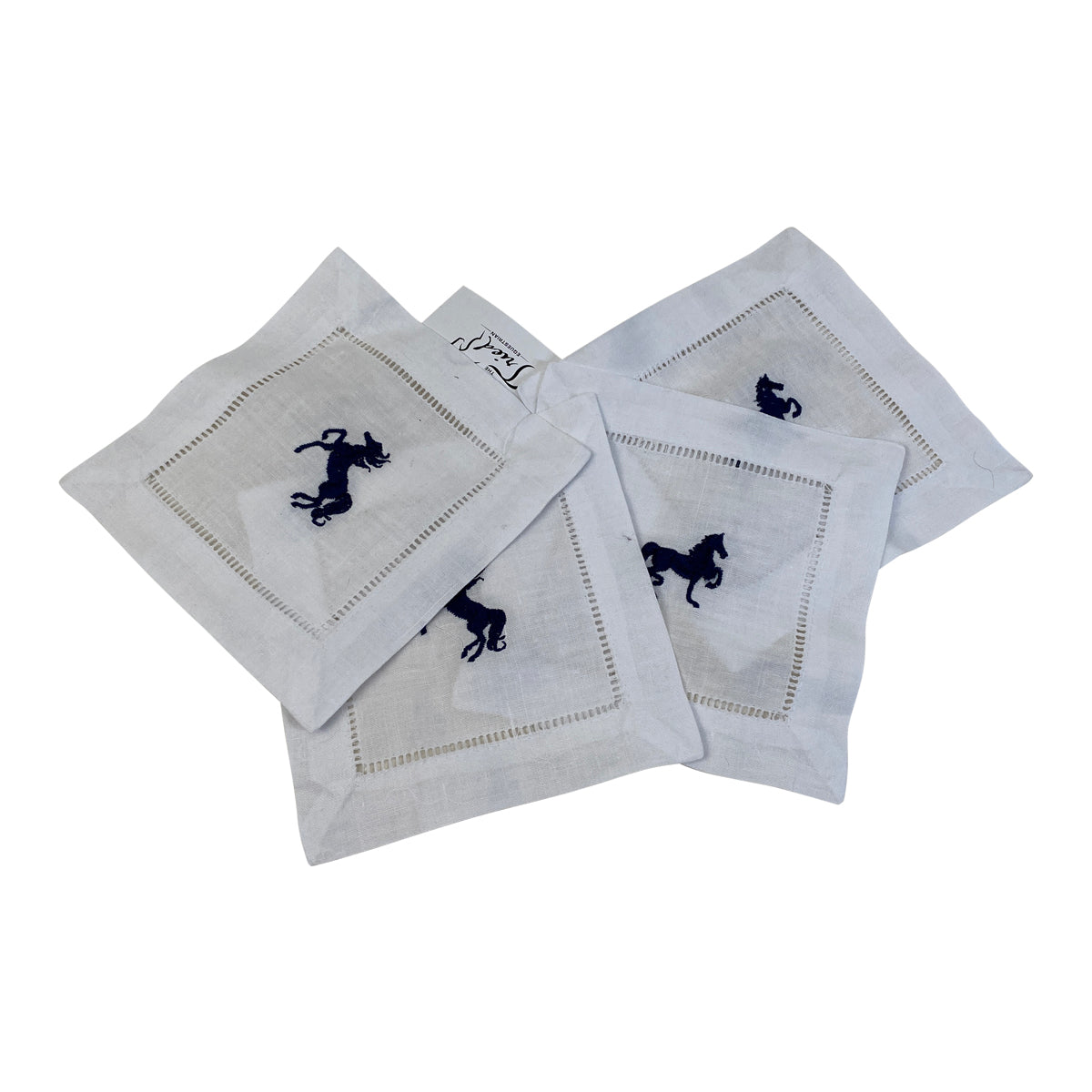 Linen Coasters Set of 4 in White/Navy