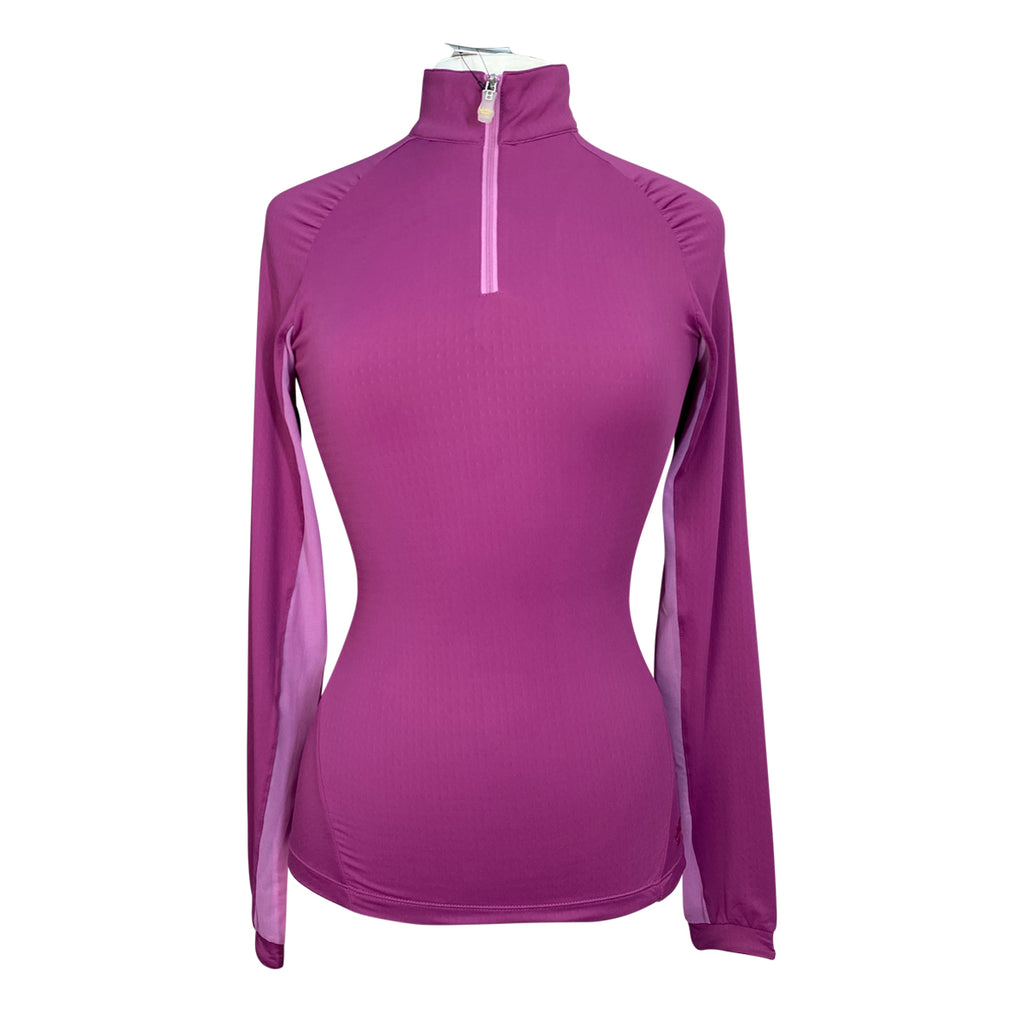 Kastel Shirred Shoulder 1/4 Zip Long Sleeve in Berry