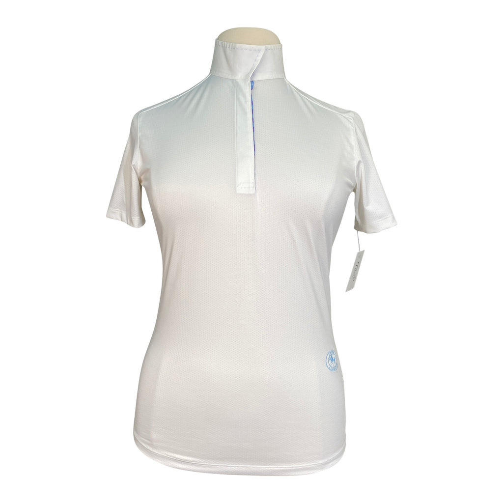 Essex Classics 'Talent Yarn' Short Sleeve Show Shirt in White w/Blue Geo Pattern