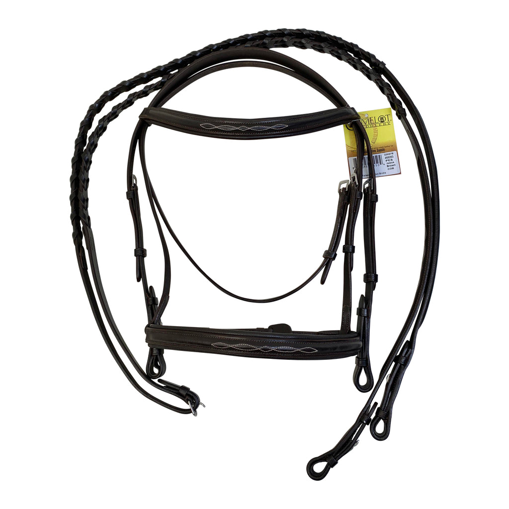 Camelot 'Fancy Stitched Wide Noseband' Padded Bridle in Brown 