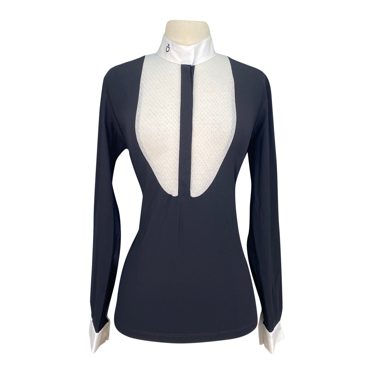 Cavalleria Toscana Lace Drop Bib L/S Competition Shirt in Navy - Women&#39;s Medium