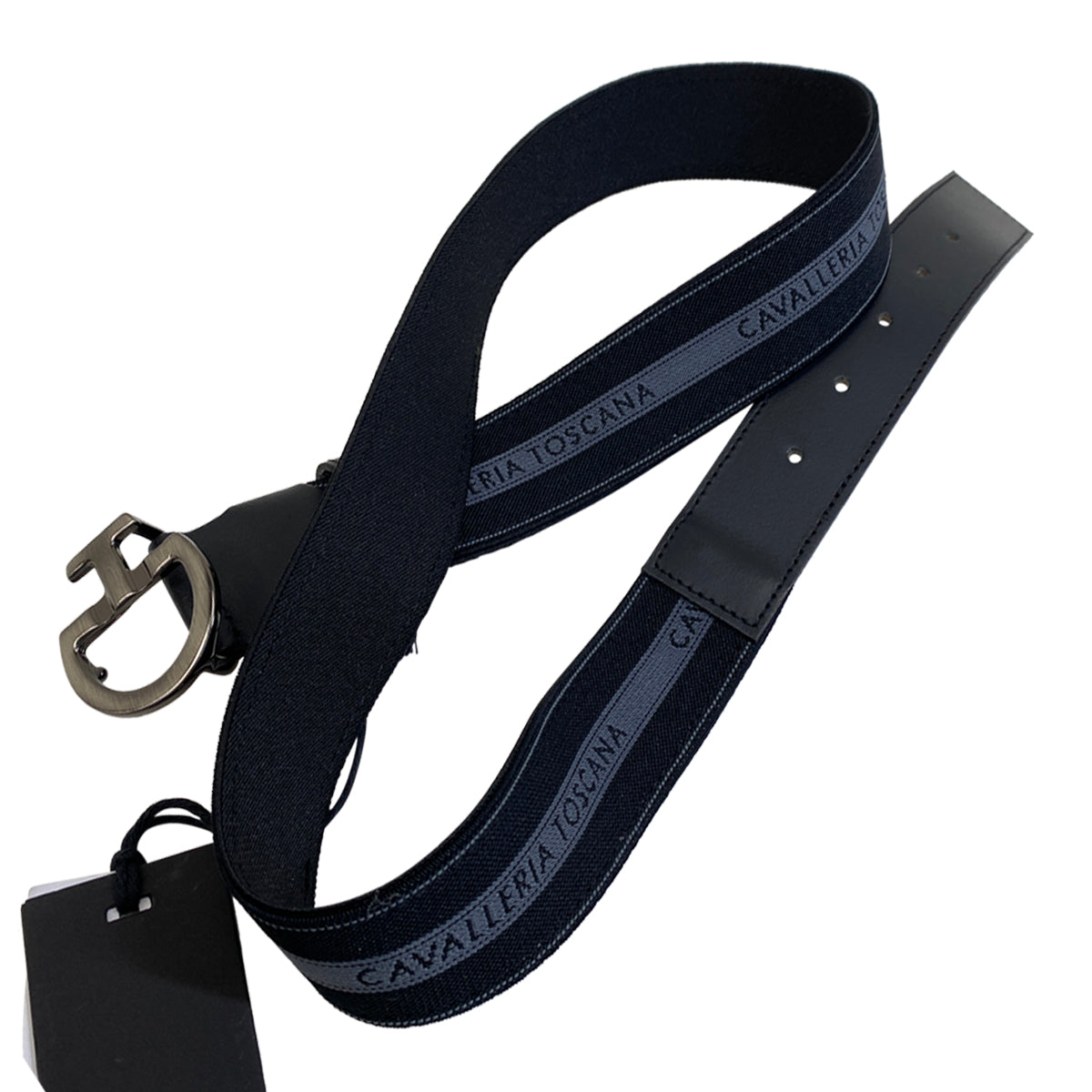 Cavalleria Toscana Jacquard Elastic Belt in Black/Grey Stripes