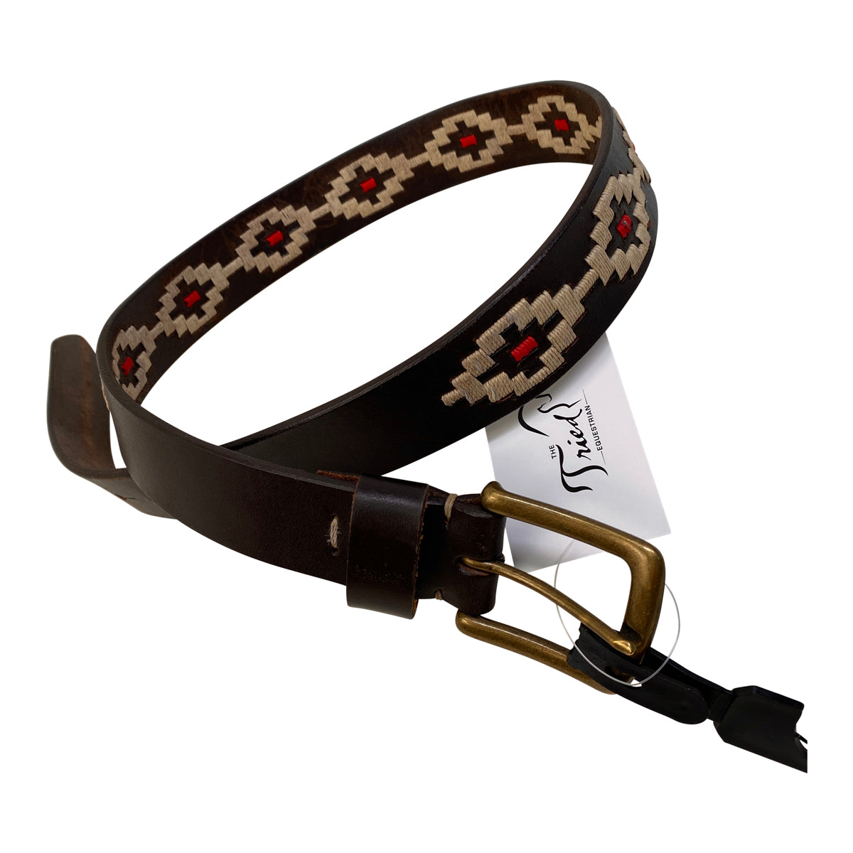 Embroidered Leather Belt in Brown