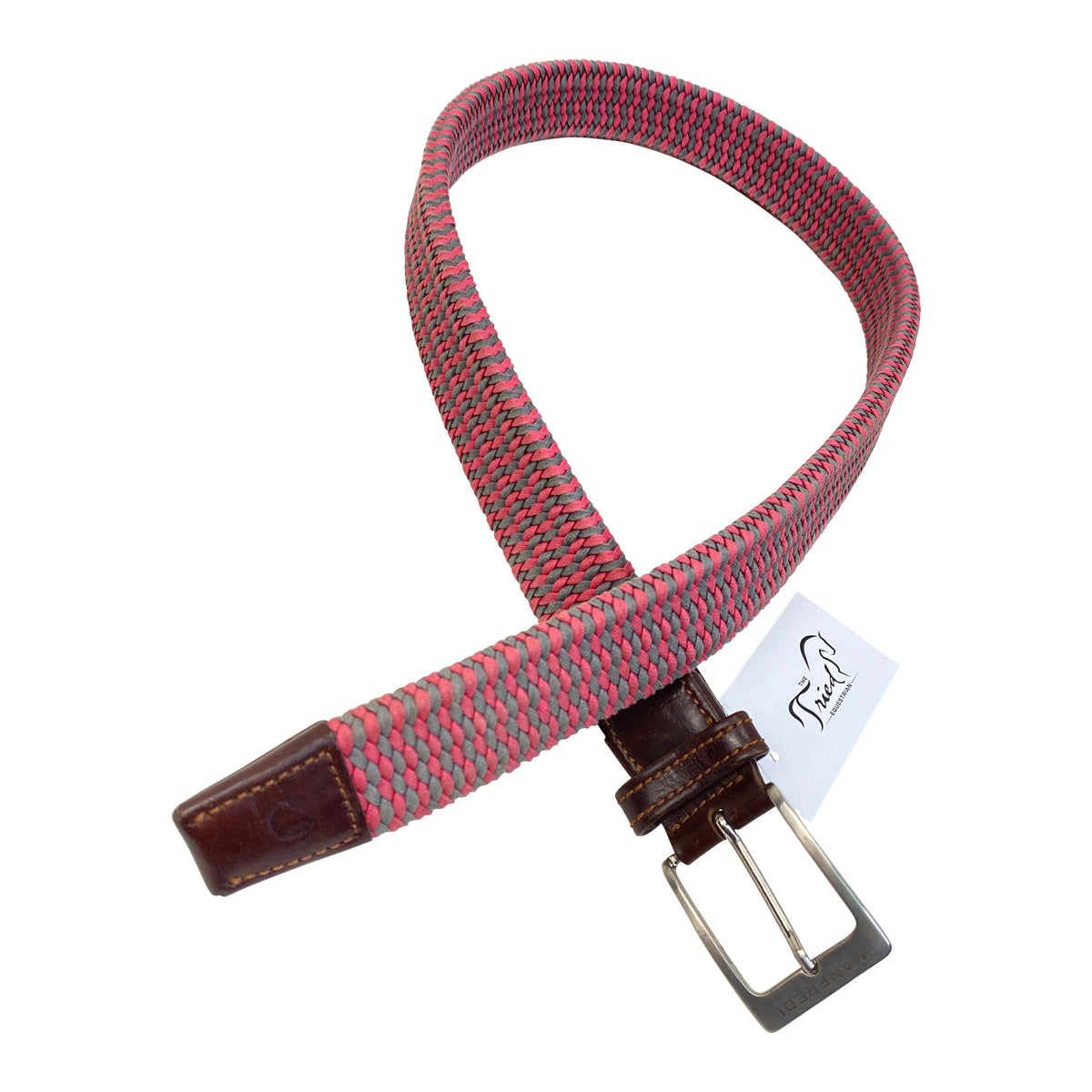 Manfredi Woven Stretch Belt in Grey/Pink