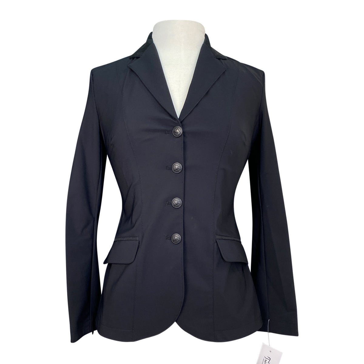 Black blazer on a mannequin with a white background