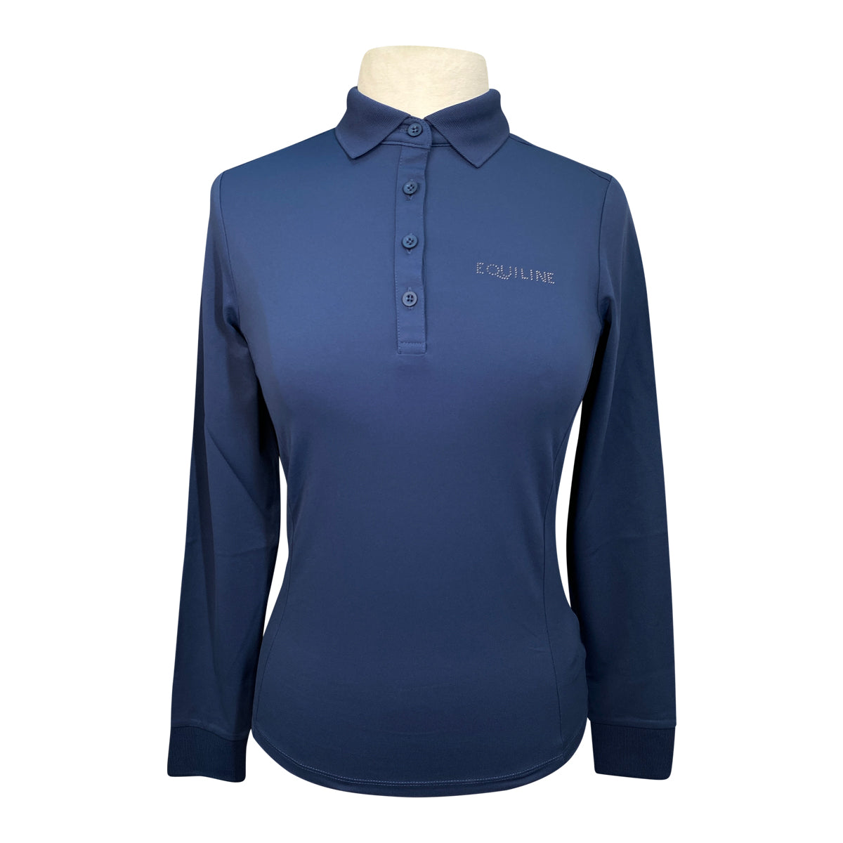 Equiline 'Evae' Long Sleeve Polo Shirt in Diplomatic Blue