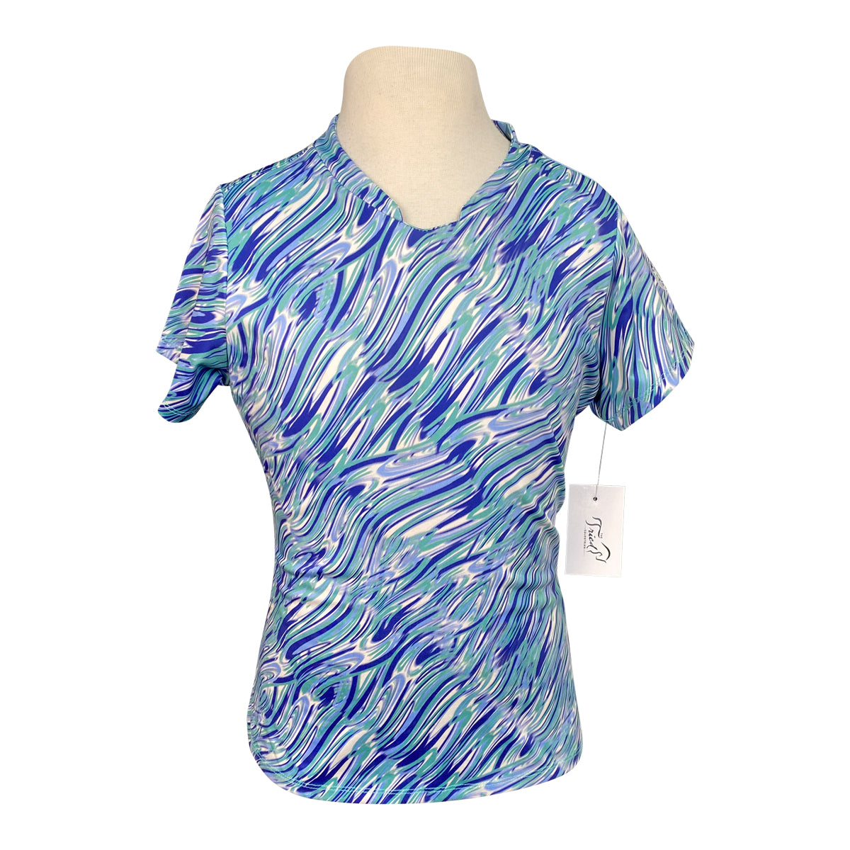 Dover Saddlery Short Sleeve Sport Top in Blue/Turquoise Multi 