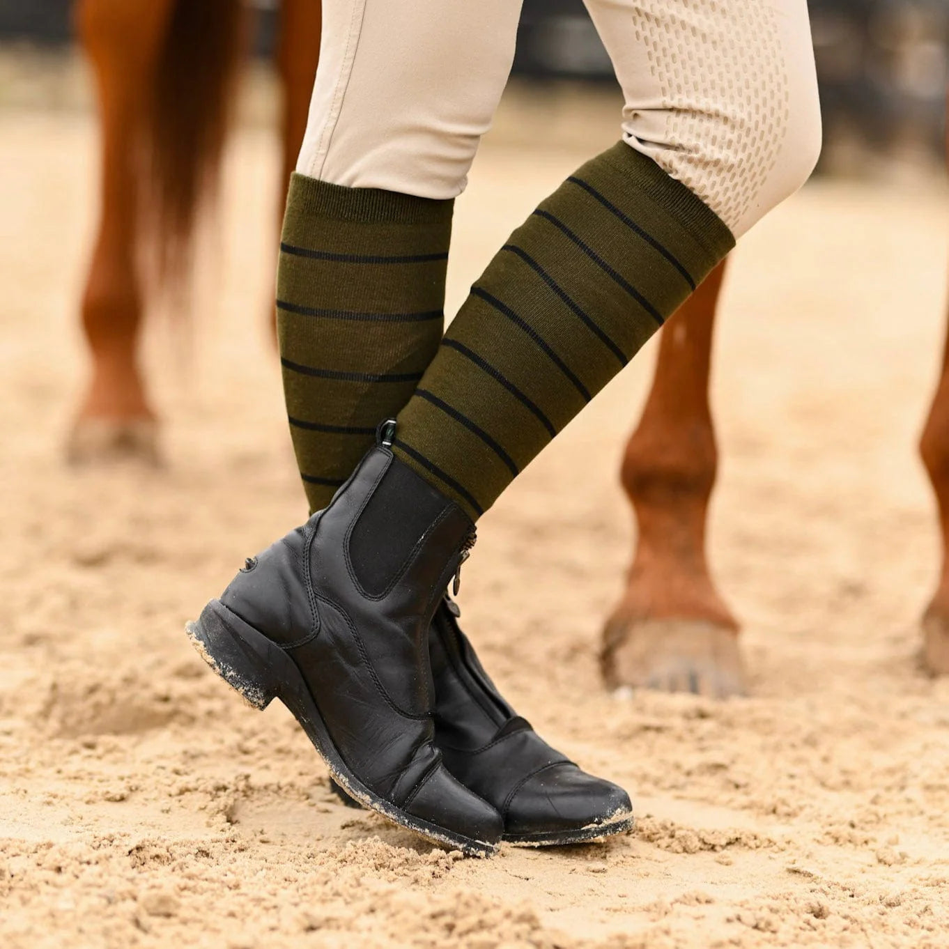 Dreamers &amp; Schemers Stripe Knit Boot Socks in Sage w/ Black 