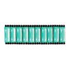 Rectangular stock pin with green and black gems on white background.