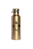 Gold water bottle with horse design on a white background