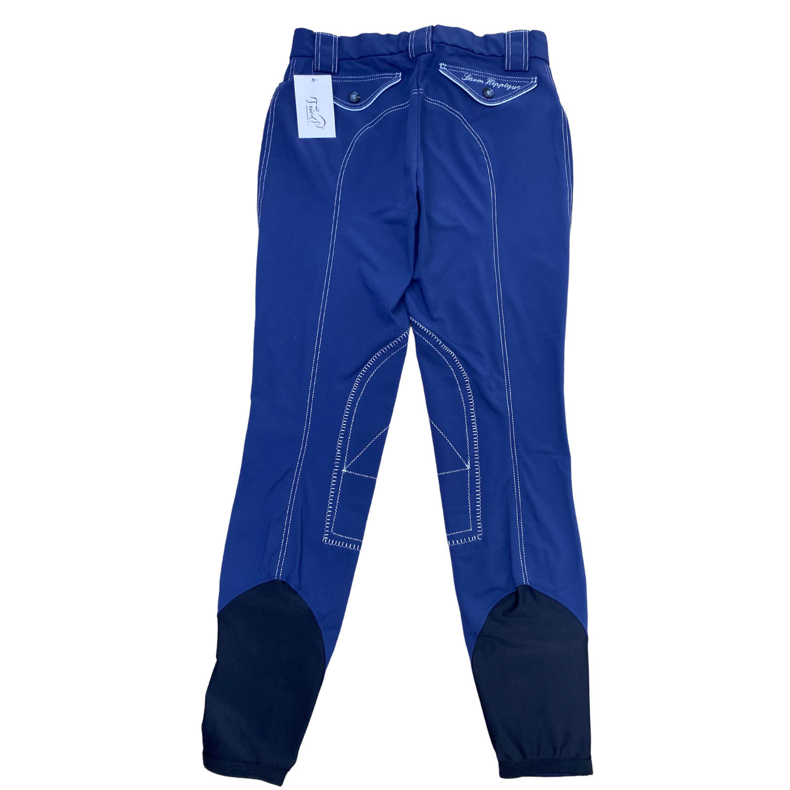 Back of Sarm Hippique &#39;Rebecca&#39; Knee Patch Breeches in Navy/Sky Blue