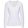Front of CALLIDAE The Tech V Neck in White/Sand Trim - Women's XL