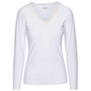 Front of CALLIDAE The Tech V Neck in White/Sand Trim - Women's Large