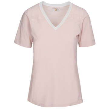 CALLIDAE The Short Sleeve Tech V Neck in Pink Sand/Cream