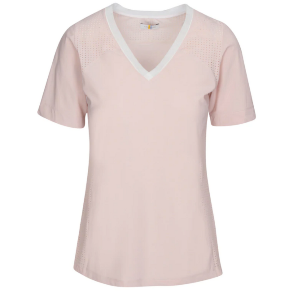 CALLIDAE The Short Sleeve Tech V Neck in Pink Sand/Cream
