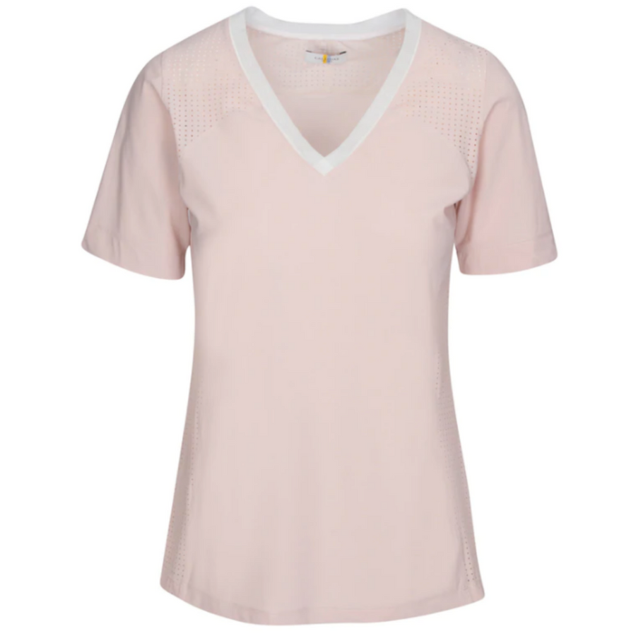 CALLIDAE The Short Sleeve Tech V Neck in Pink Sand/Cream